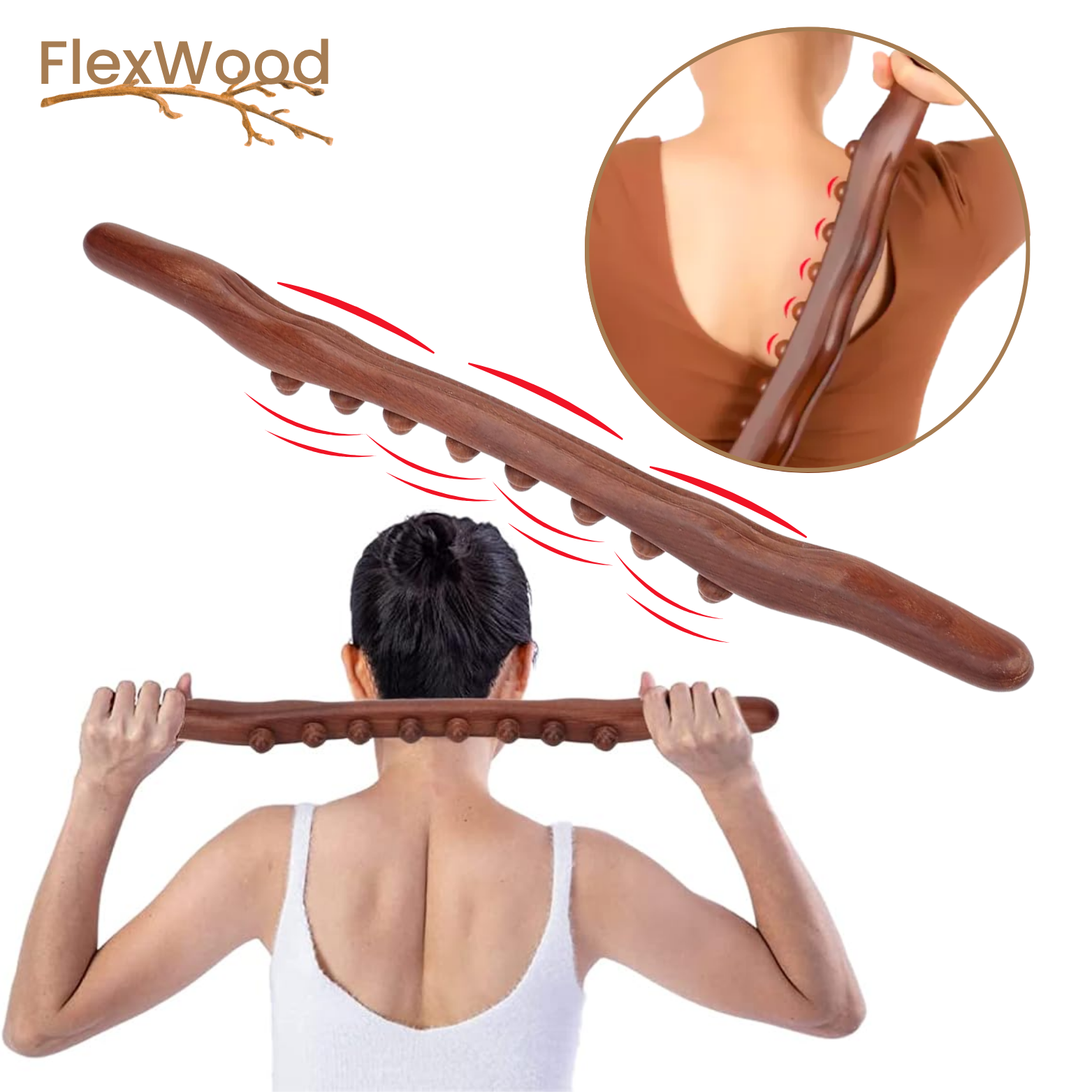FlexWood Gua Sha Massagestab aus Holz