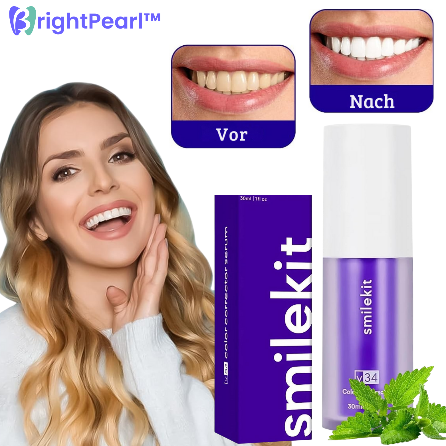 1+1 GRATIS | BrightPearl™ Farbkorrektur Serum - Lila Zahnpasta