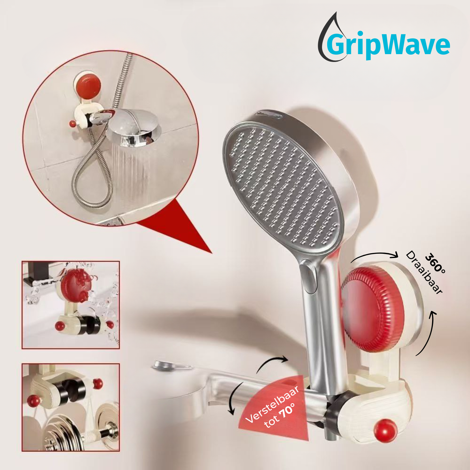 GripWave Verstelbare Zuignap Douchehouder