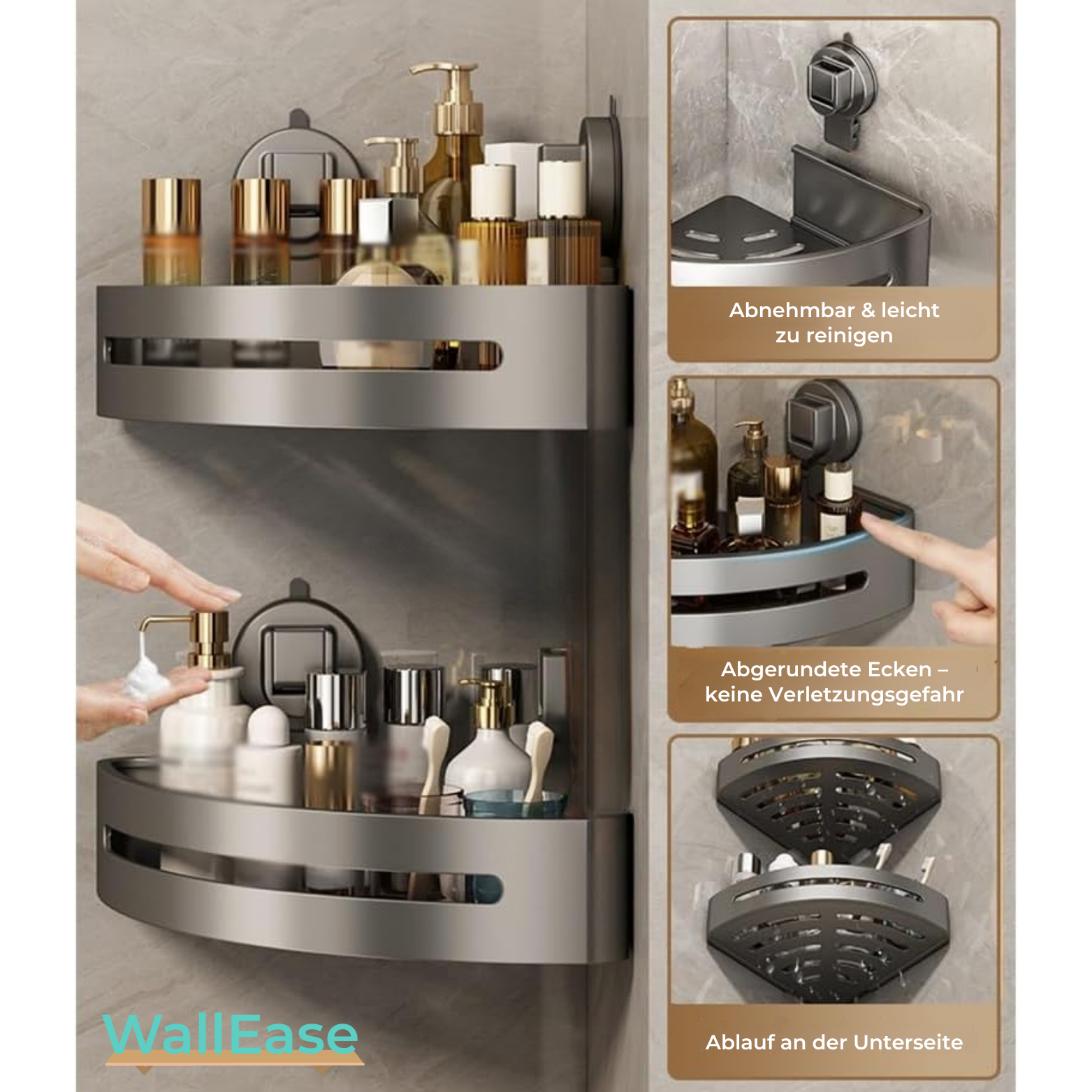 WallEase Duschregal ohne Bohren mit Saugnapf