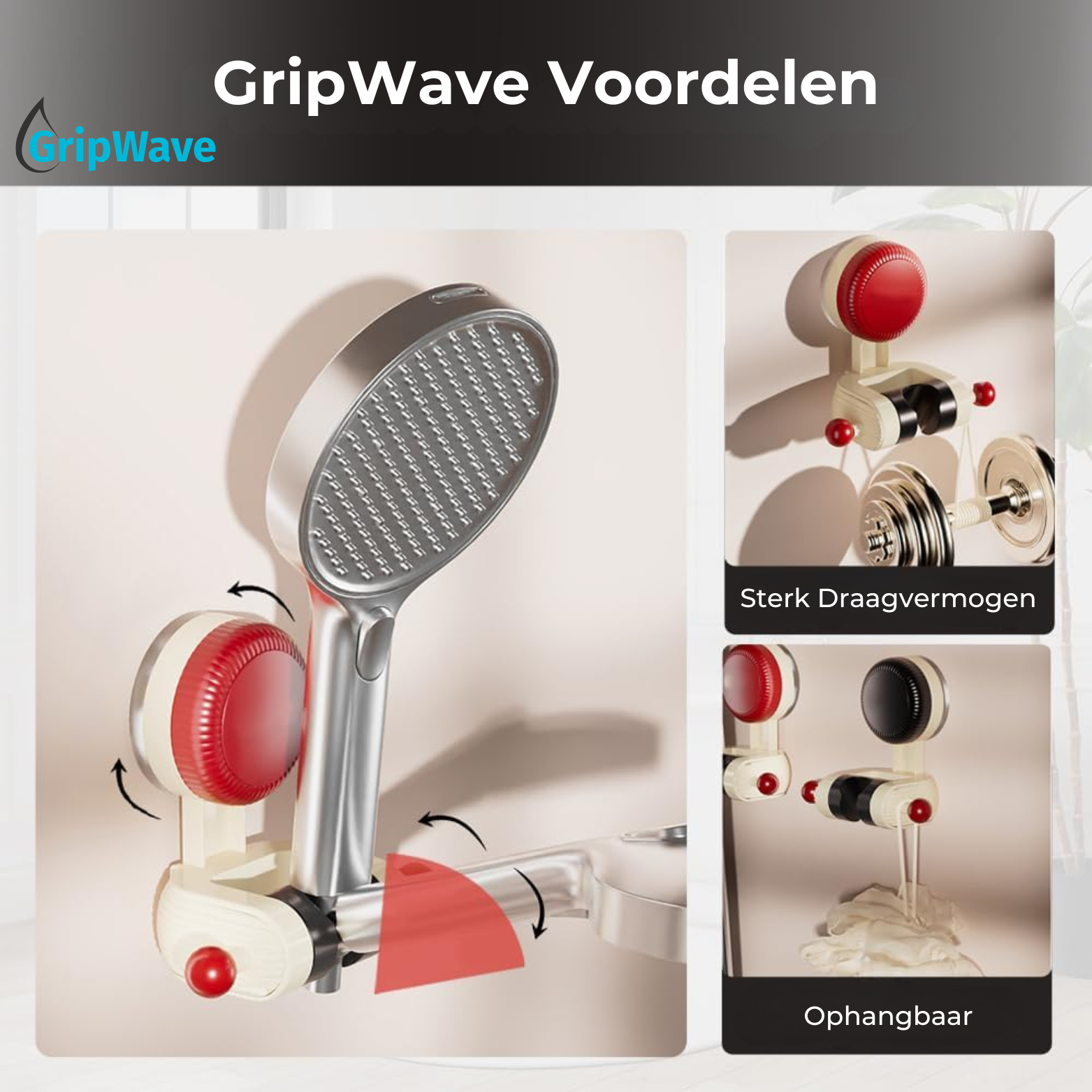 GripWave Verstelbare Zuignap Douchehouder