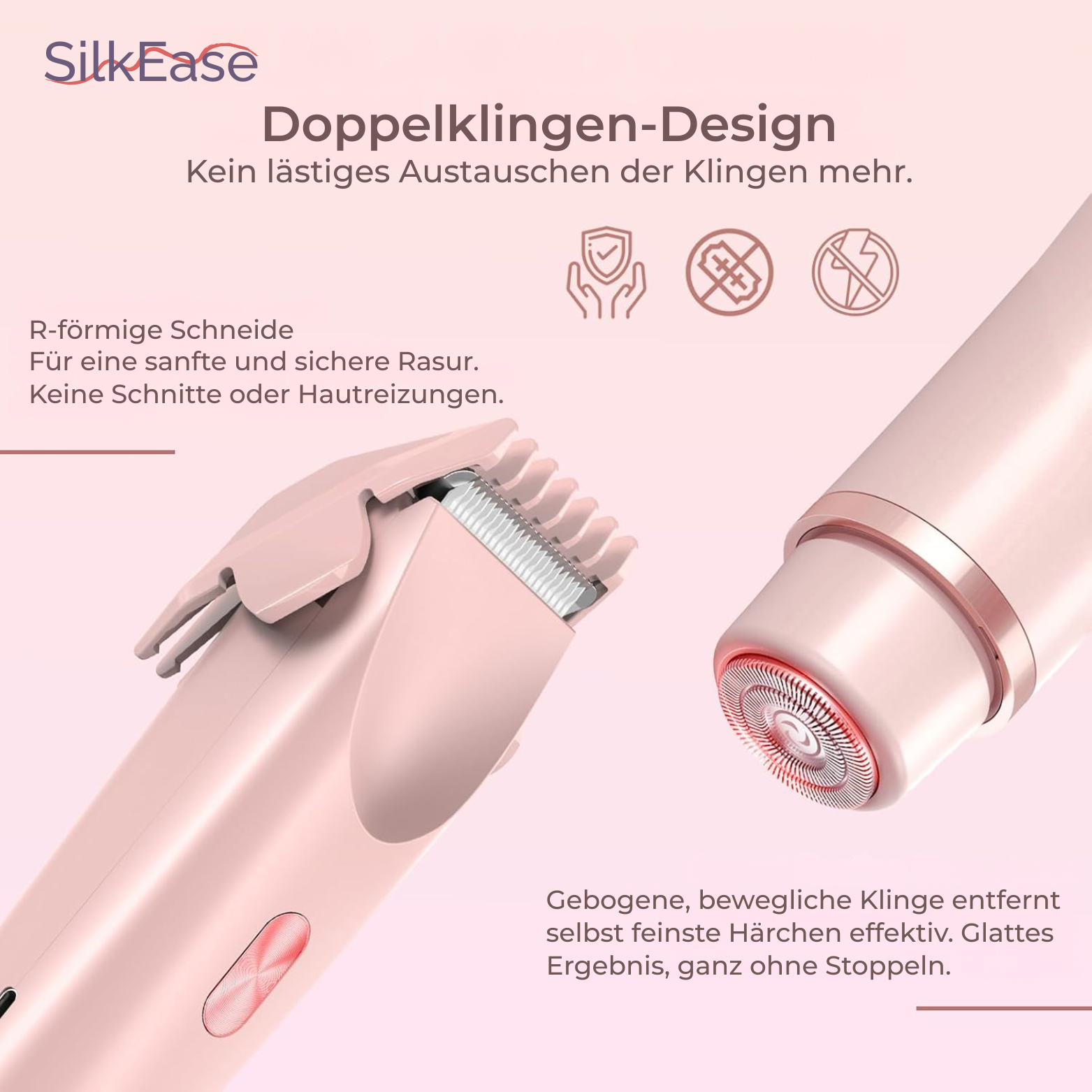 SilkEase 2-in-1 Damenrasierer – Gesicht, Bikinizone & Körper
