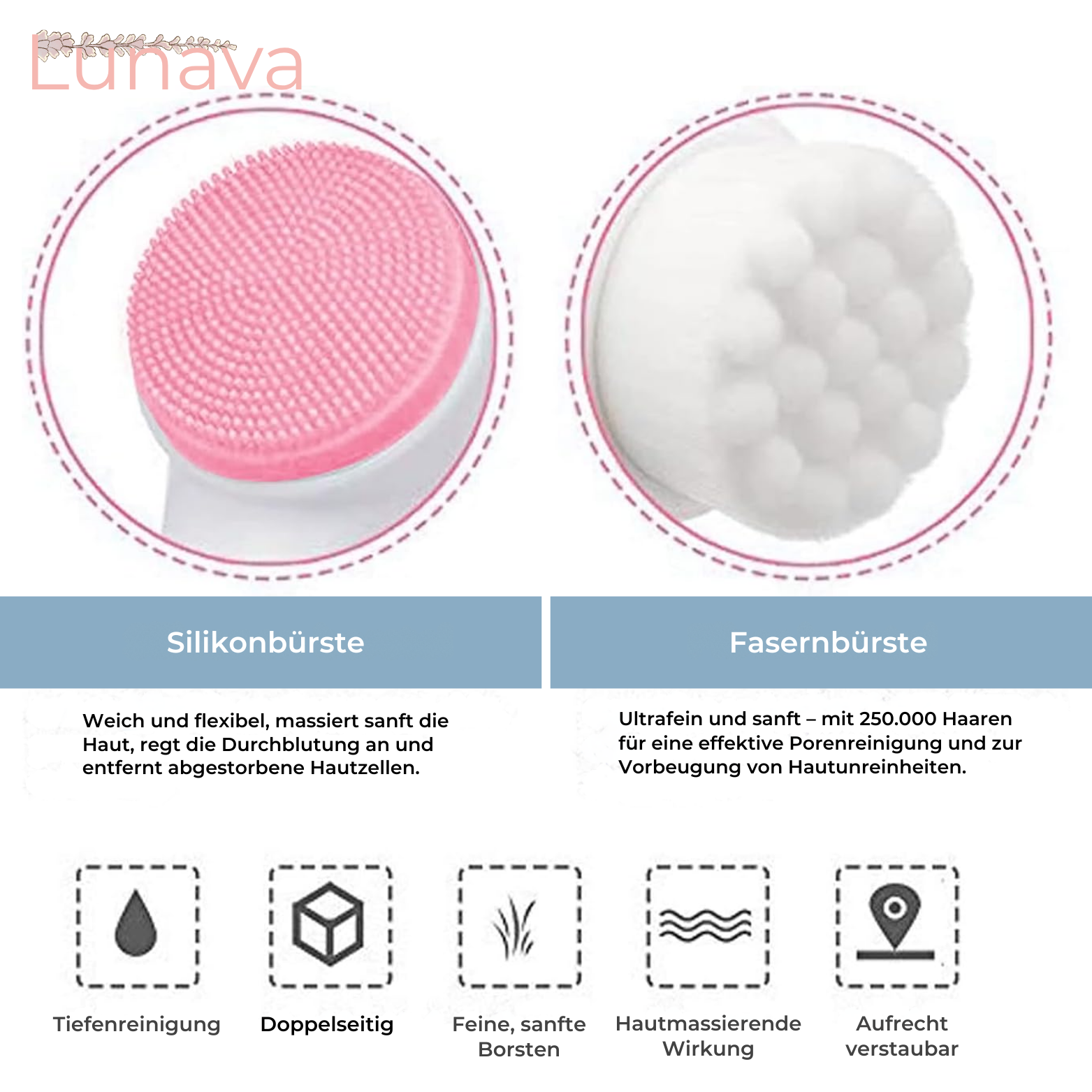Lunava 2-in-1 Gesichtsreinigungsbürste – Reinigung & Peeling