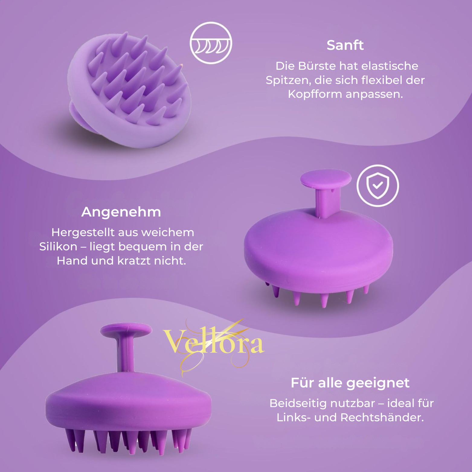 Vellora Kopfhaut Massagebürste – Gegen Schuppen & für Haarwachstum