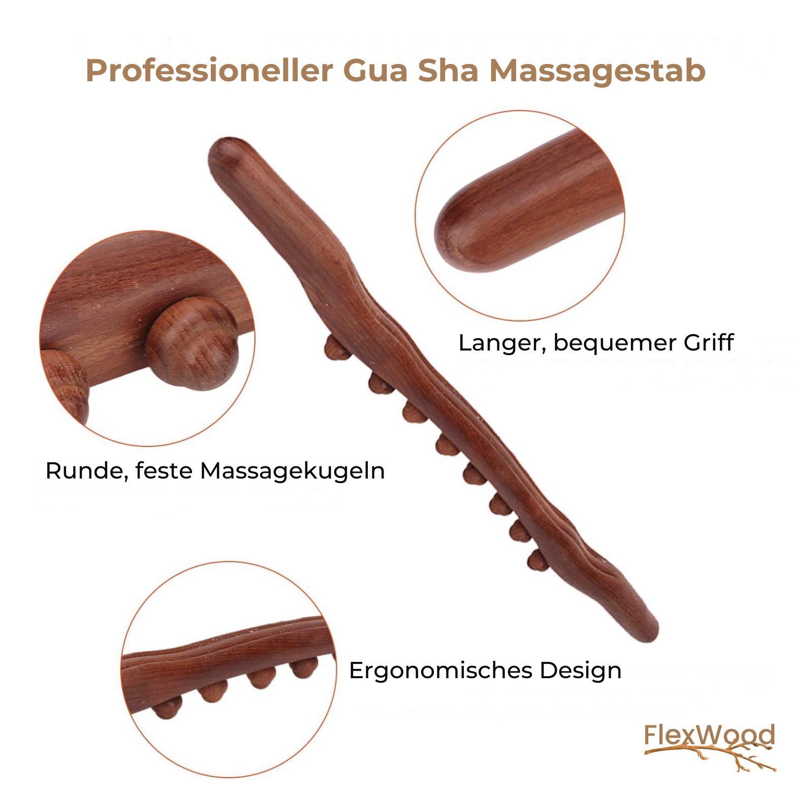 FlexWood Gua Sha Massagestab aus Holz