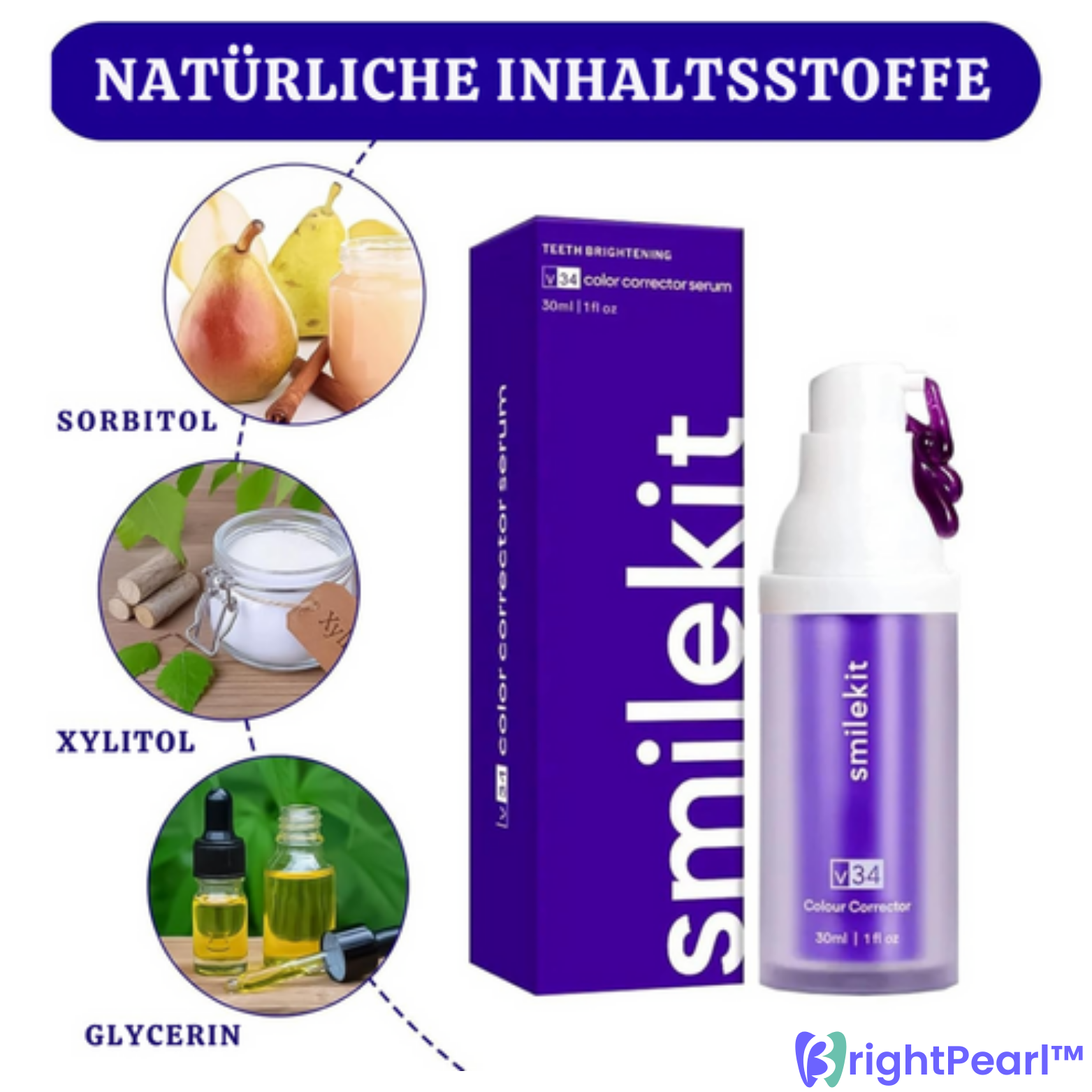 1+1 GRATIS | BrightPearl™ Farbkorrektur Serum - Lila Zahnpasta