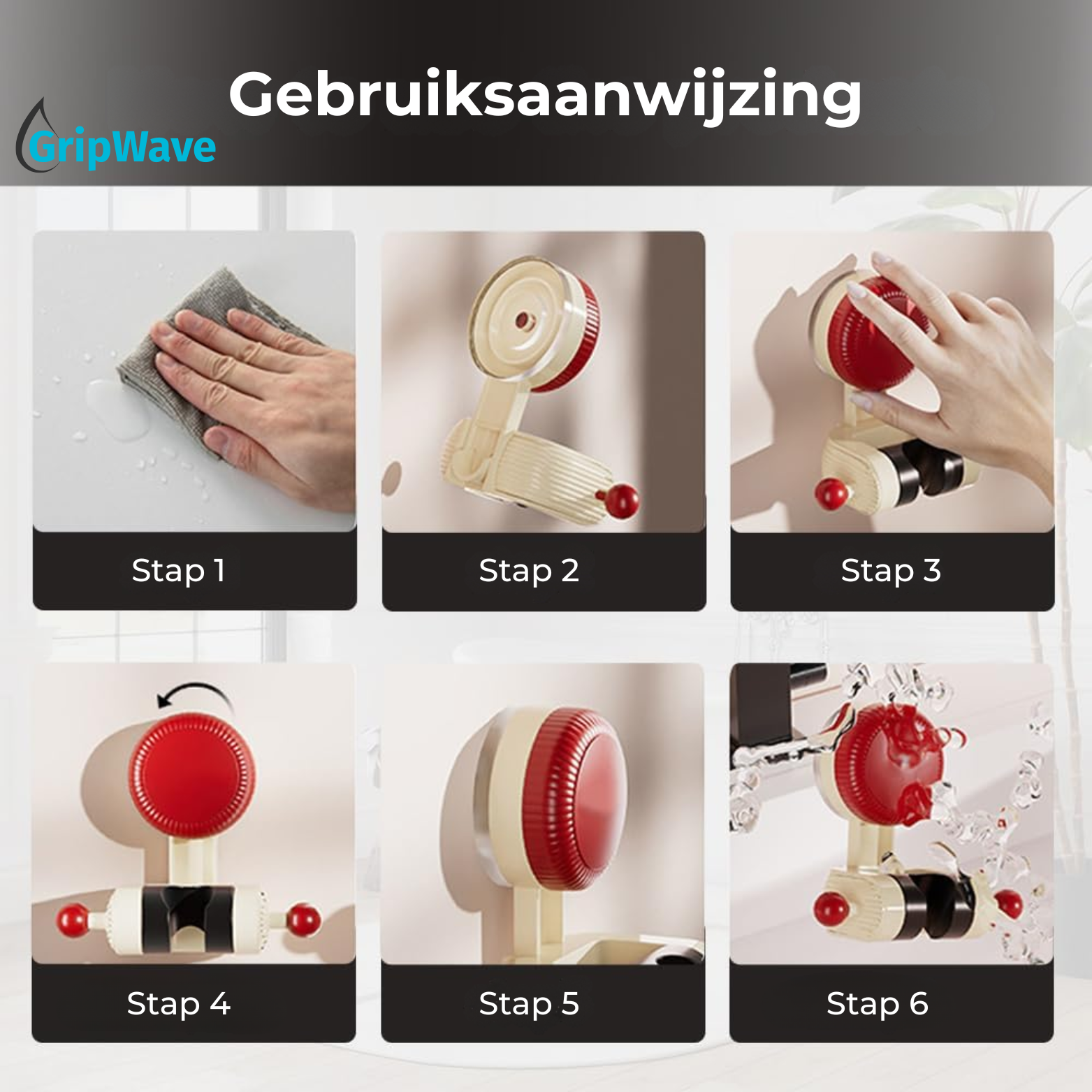 GripWave Verstelbare Zuignap Douchehouder