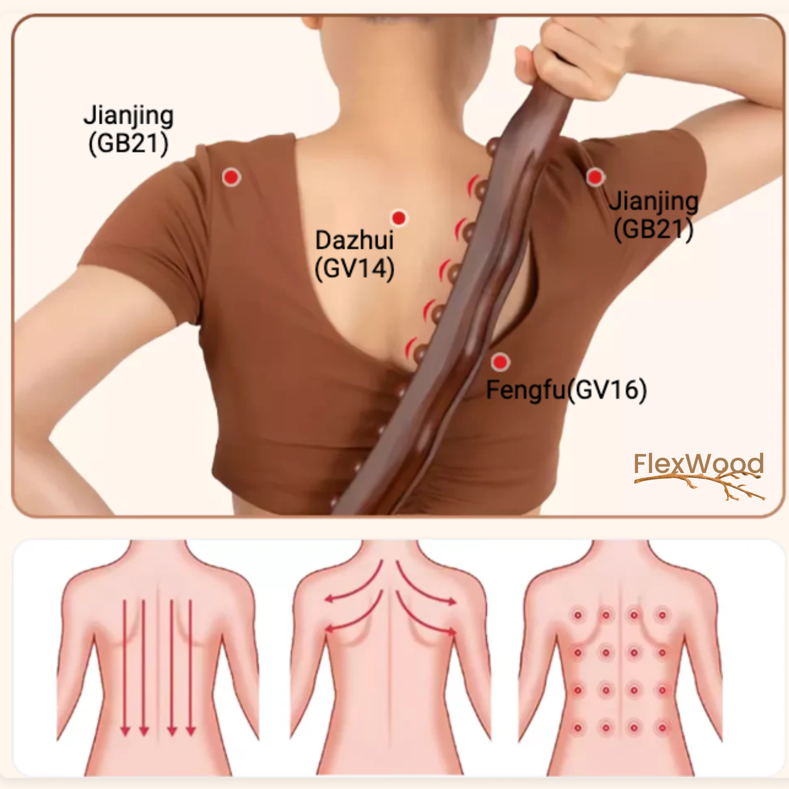 FlexWood Gua Sha Massagestab aus Holz