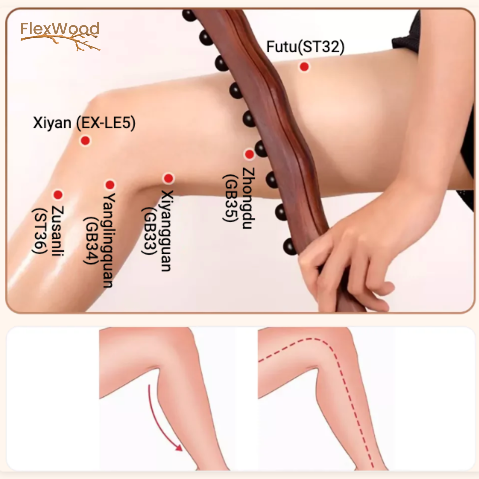 FlexWood Gua Sha Massagestab aus Holz