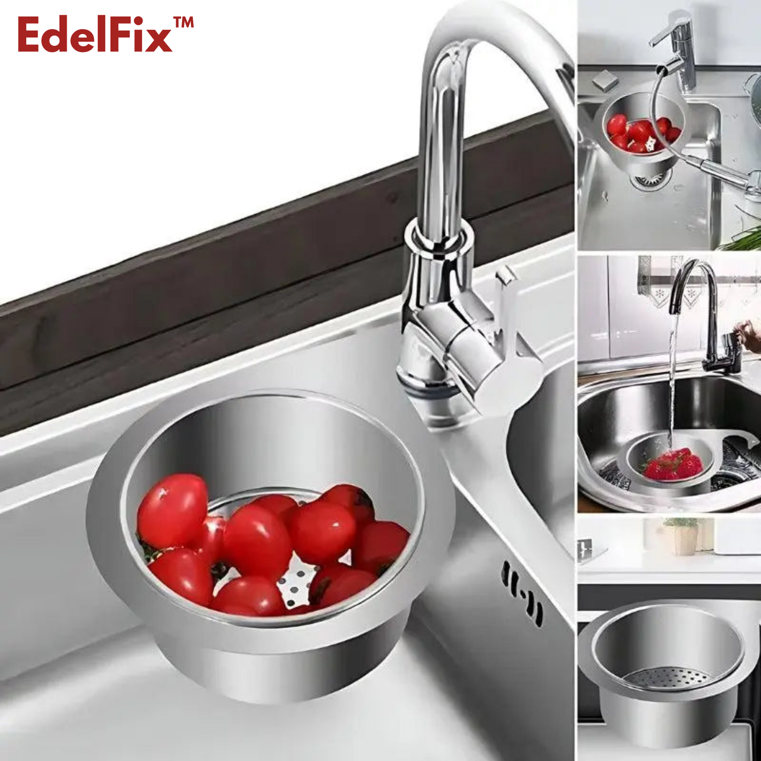 1+1 Gratis | EdelFix™ – Edelstahl-Eckabflussgitter und Küchenorganisationskorb